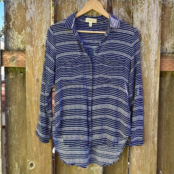 Navy and White Spotted Button Down Blouse - Picture 5 of 14